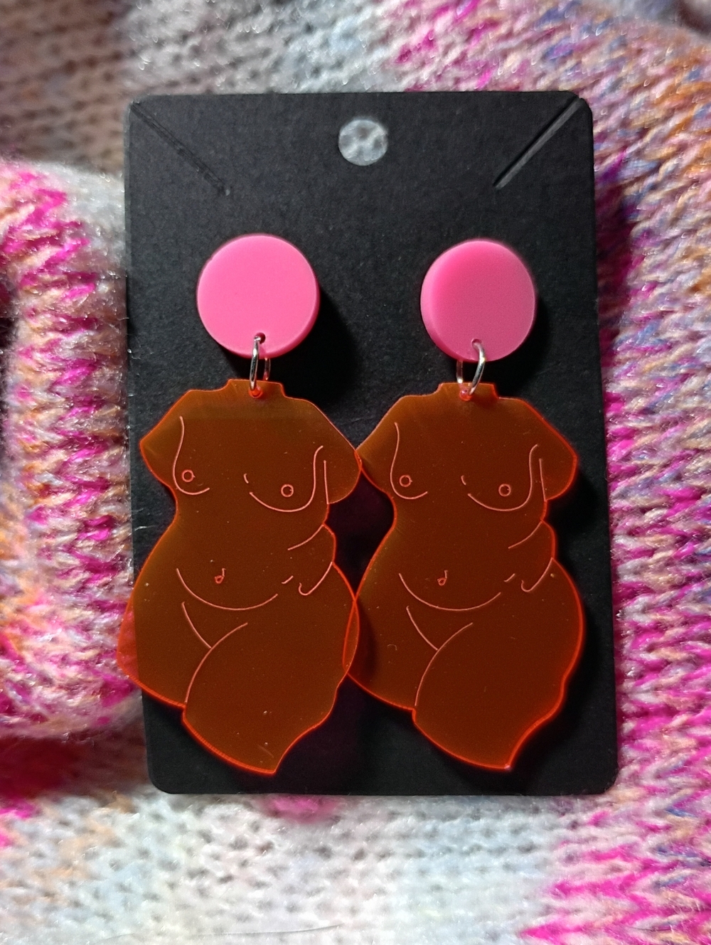 Nude Thicc Natural Body Earrings Glow Blacklight Fat Girl Feminist Torso Party